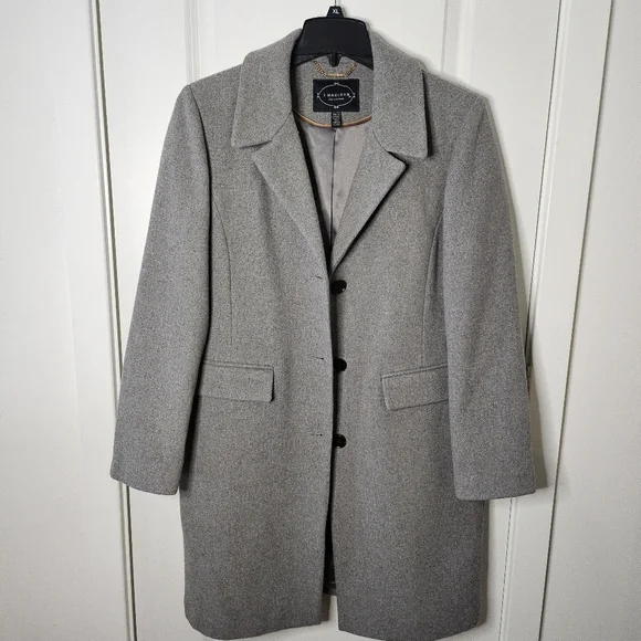 1 Madison Gray Wool Blend Tailored Long Coat Notched Collar Classic Chic XL - Picture 3 of 15